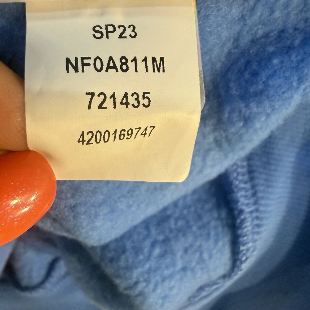 The North Face Hoodie Mens Small Blue Big Logo Pullover Sweatshirt Fleece